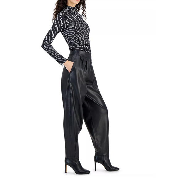 Hugo by Hugo Boss Women Faux Leather Curved Leg Pants Black Size 4 - Picture 4 of 4